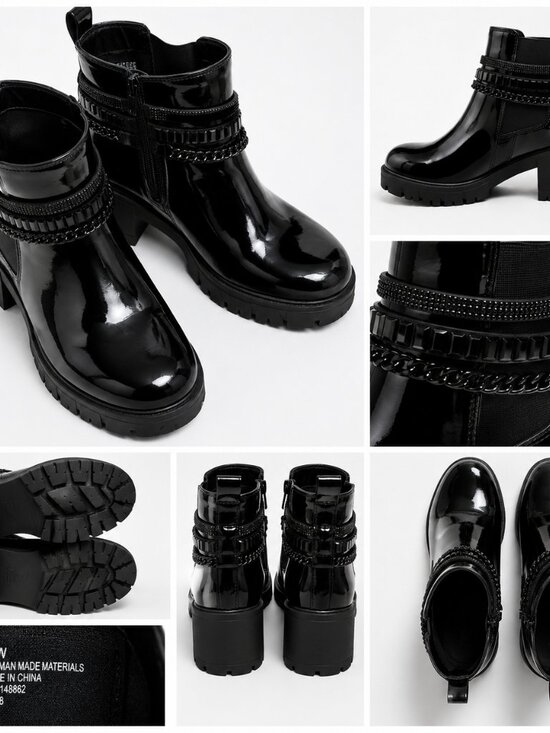 torrid Shoes - Torrid Wide Width Black Patent Leather Chain Detail Lug Sole Ankle Boots 10W